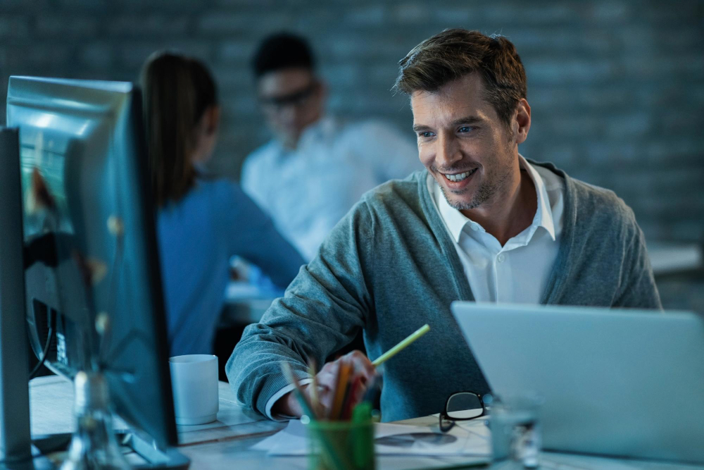Software engineer working on development at a computer
